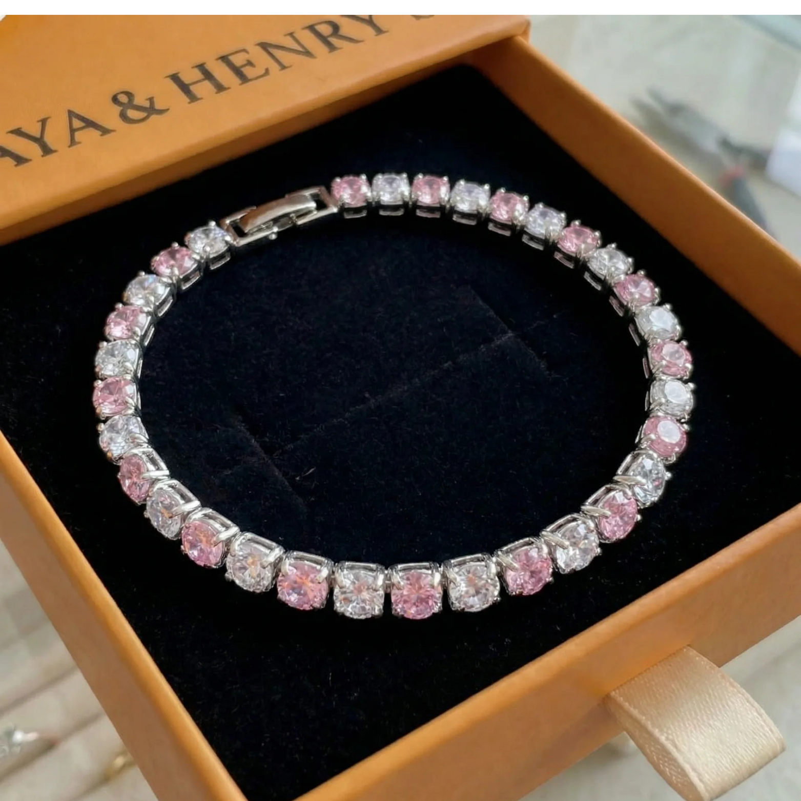 Bracelet Rose Saphir Duo Tennis | Or Blanc