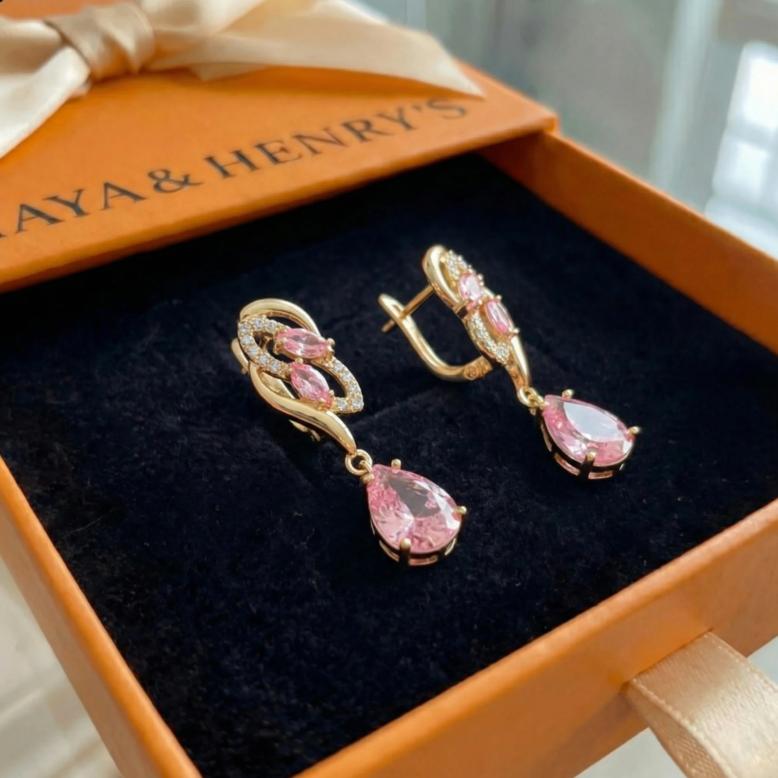 Boucles d'Oreilles Rose Saphir Lueur Goutte | Or