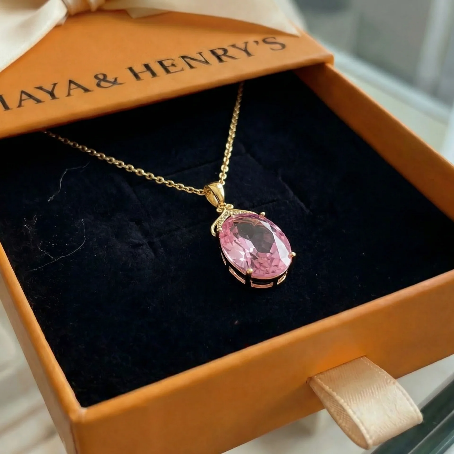 Collier Rose Saphir Impérial Ovale | Or