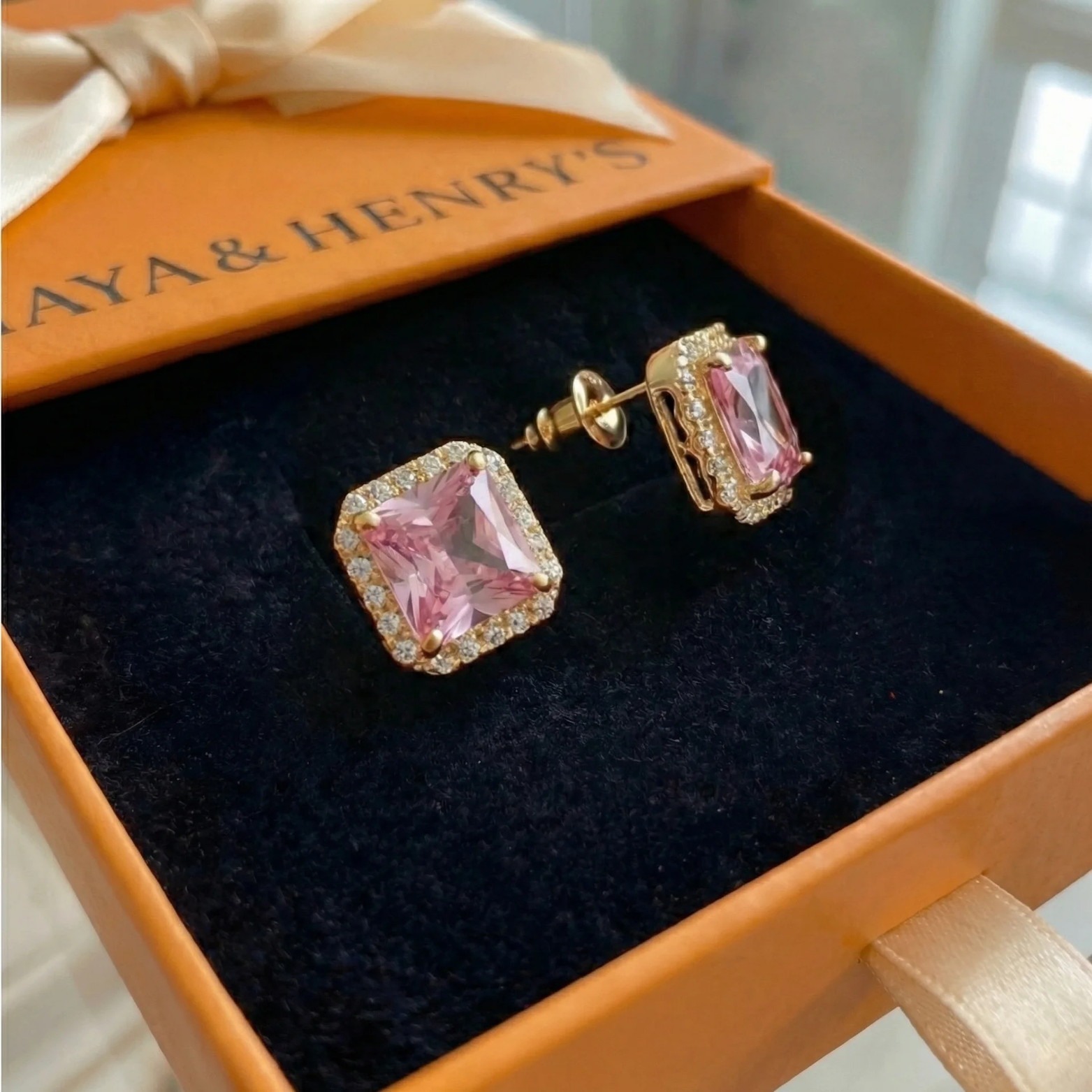 Clous d'Oreilles Rose Saphir Pavé | Or