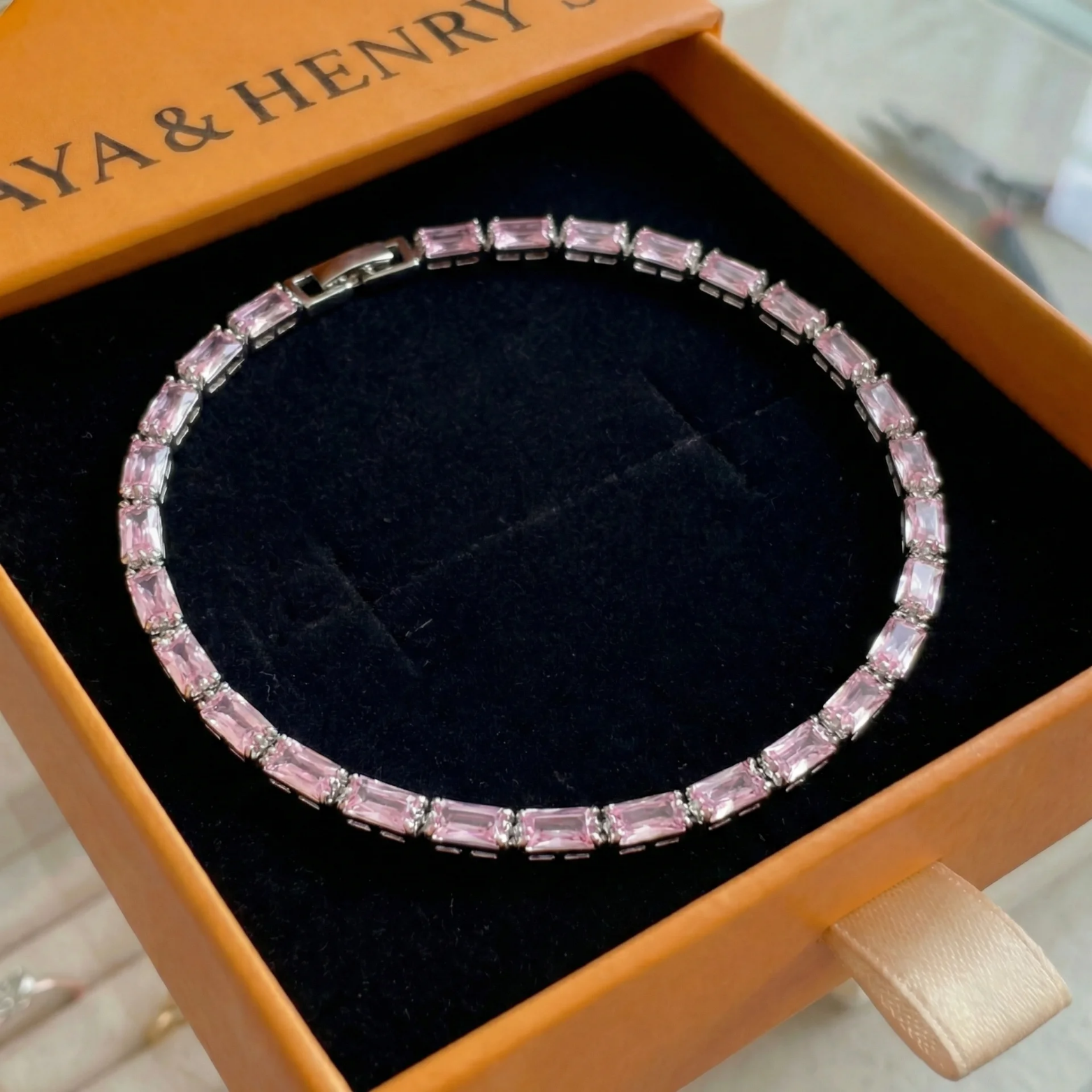 Bracelet Rose Saphir Prism Tennis | Or Blanc