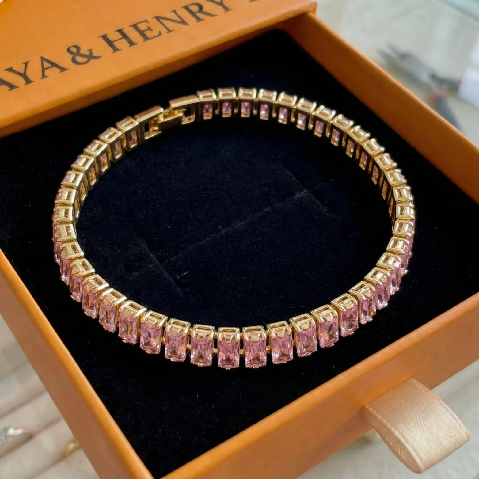 Bracelet Rose Saphir Vertéa Tennis | Or