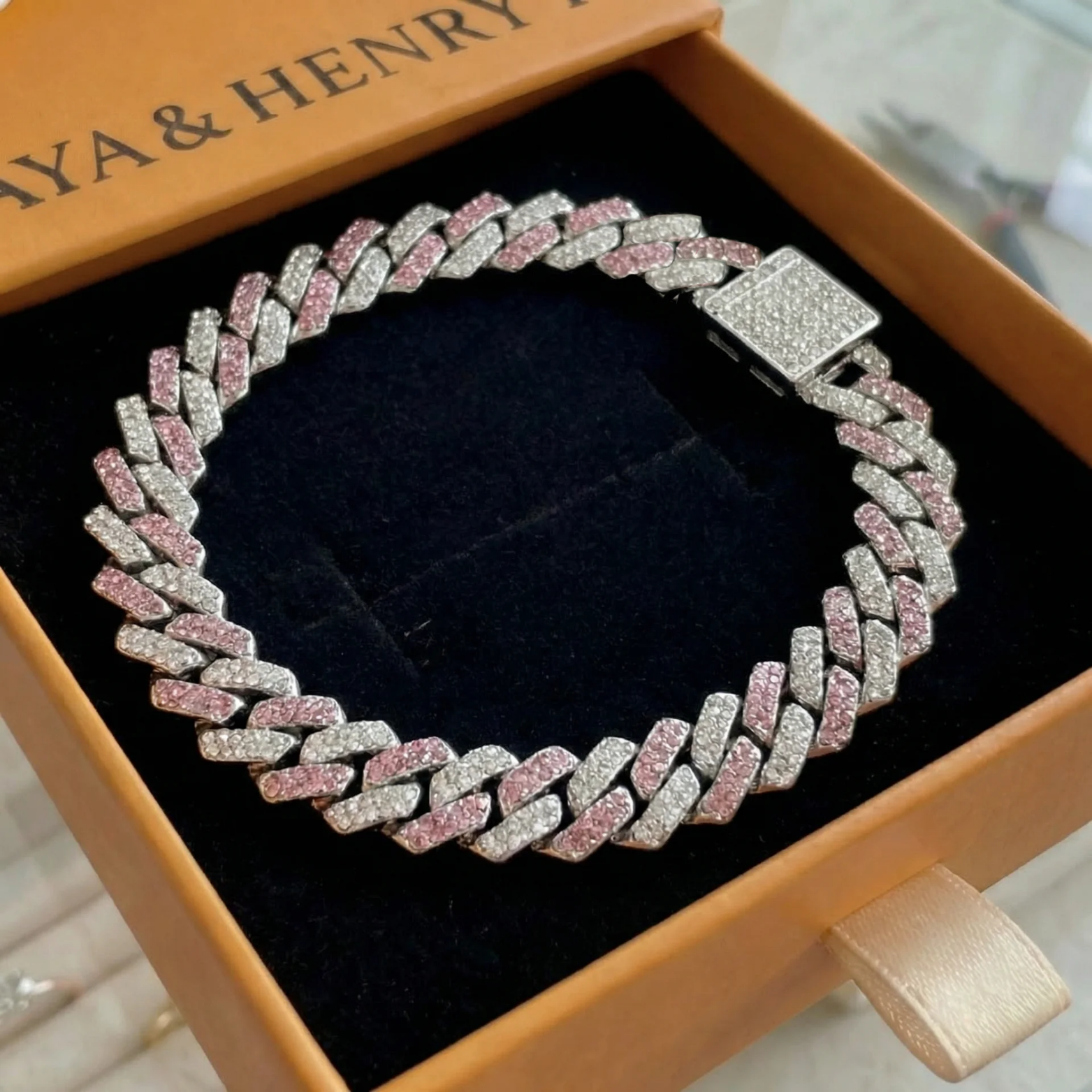 Bracelet Rose Chatoyant Maille Cubaine | Or Blanc