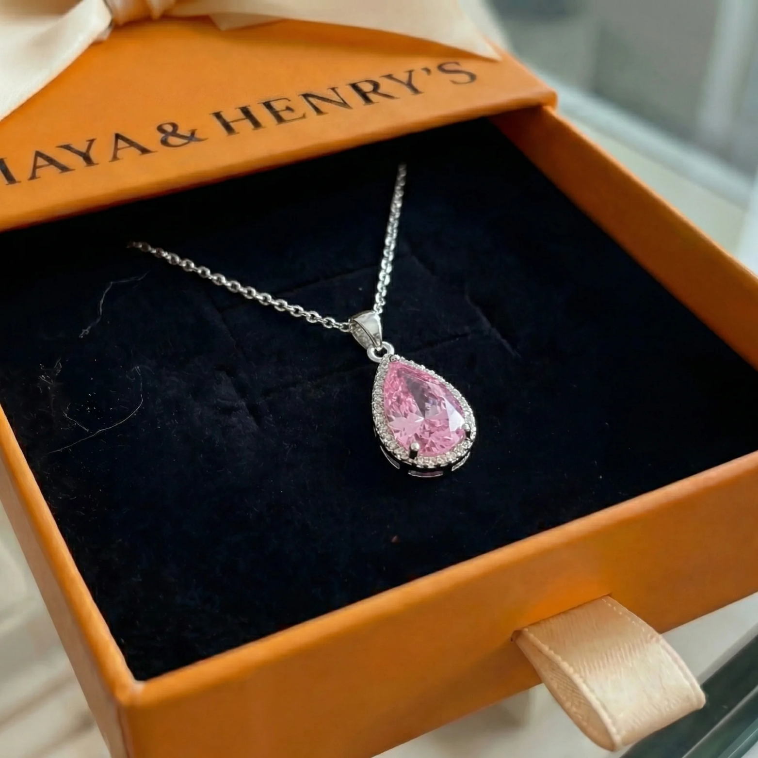 Collier Rose Goutte | Or Blanc