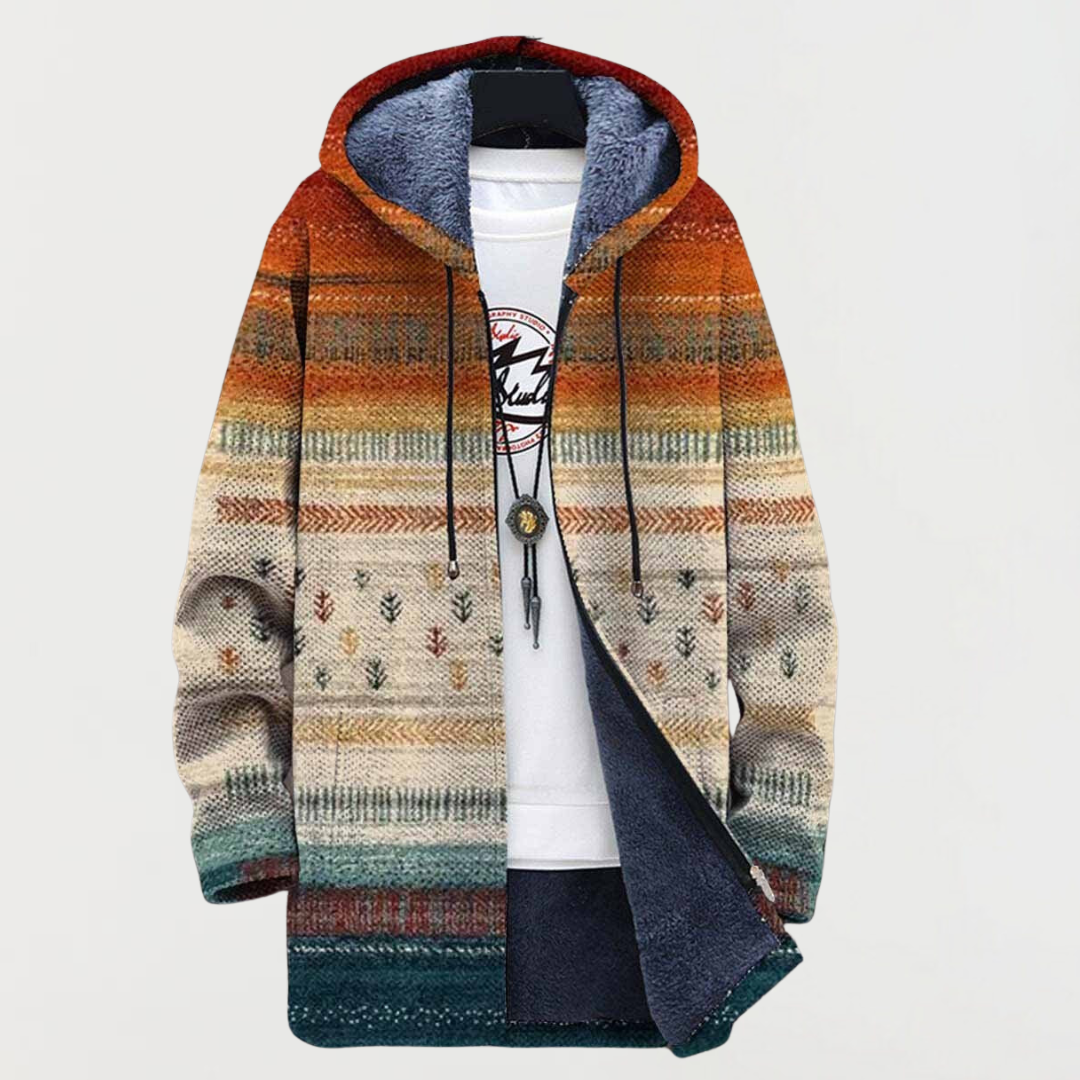 ANNEGRET | CARDIGAN À CAPUCHE RAYURES AUTOMNALES