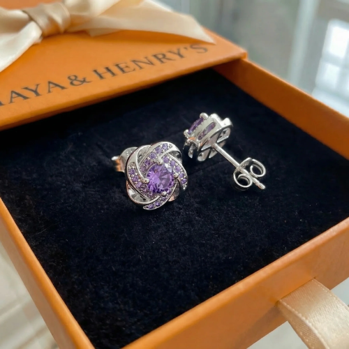Boucles d'Oreilles Violet Cristal Nœud | Or Blanc
