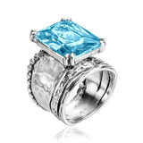 Bold Sterling Silver Octagon Aquamarine CZ Ring