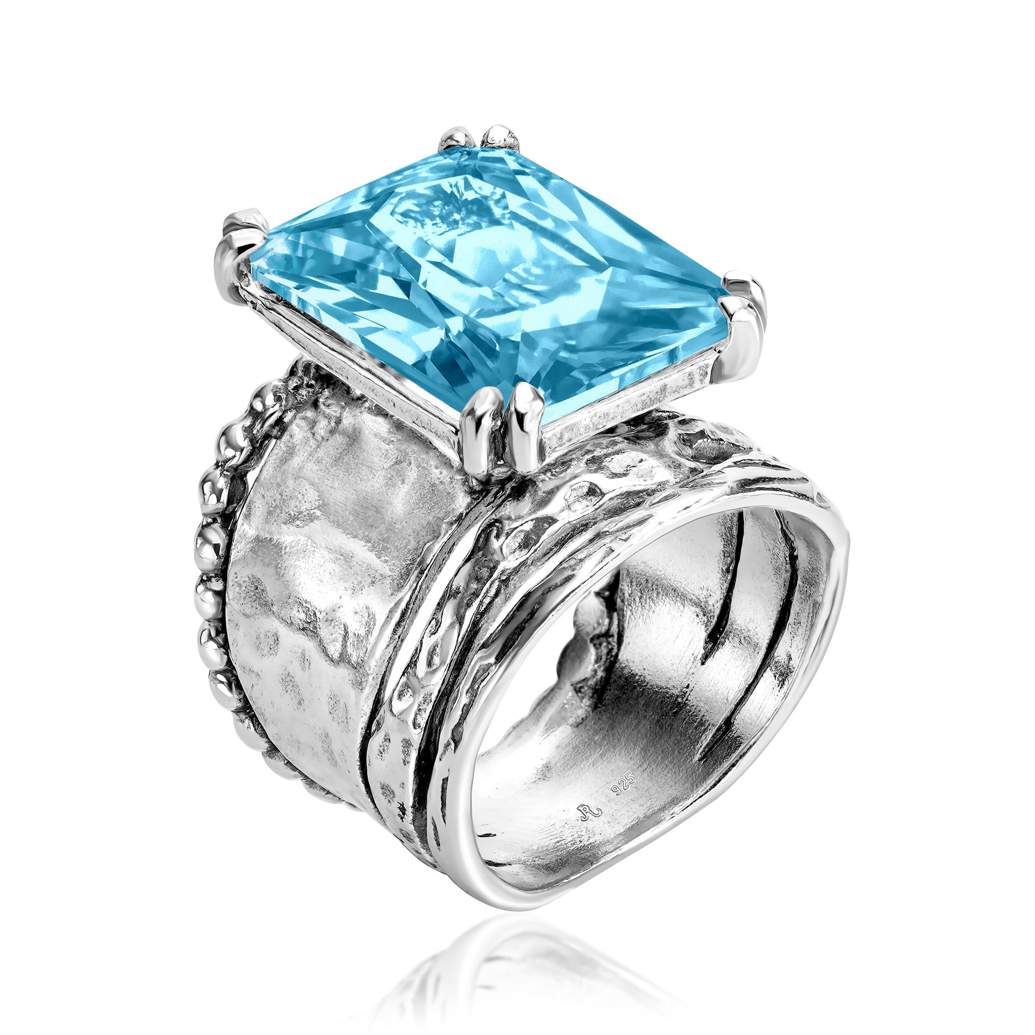 Bold Sterling Silver Octagon Aquamarine CZ Ring