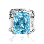 Bold Sterling Silver Octagon Aquamarine CZ Ring