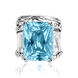 Bold Sterling Silver Octagon Aquamarine CZ Ring