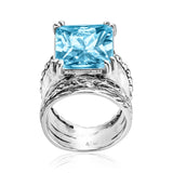 Bold Sterling Silver Octagon Aquamarine CZ Ring