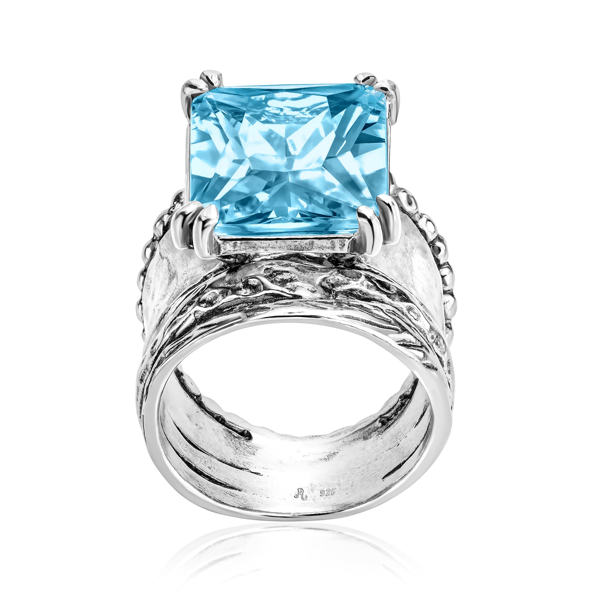 Bold Sterling Silver Octagon Aquamarine CZ Ring
