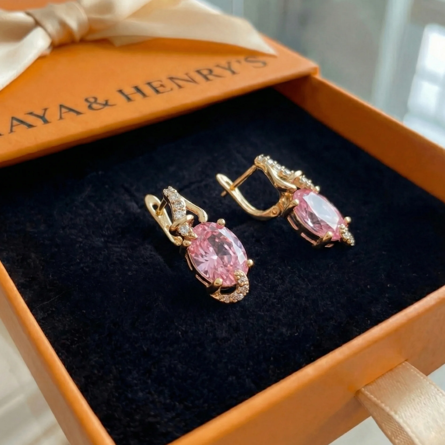 Boucles d'Oreilles Rose Aube Goutte | Or