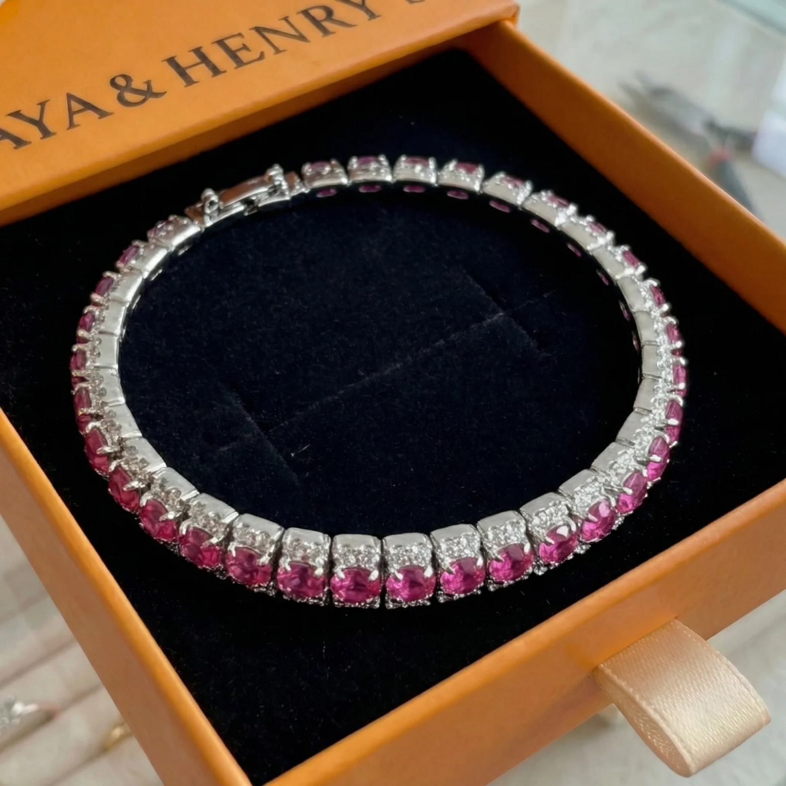 Bracelet Rose Lumineuse Tennis | Or Blanc