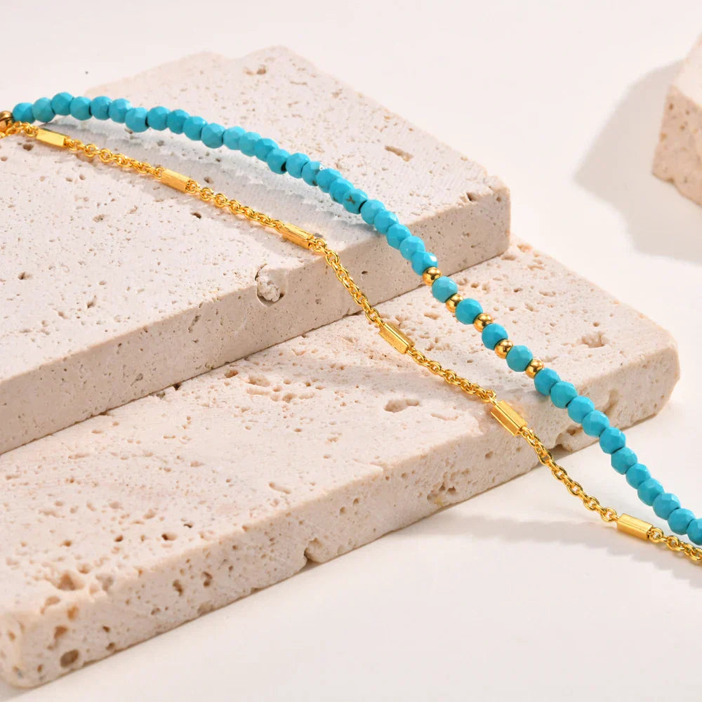 BRACELET INTEMPOREL OR DOUBLE CHAÎNE TURQUOISE