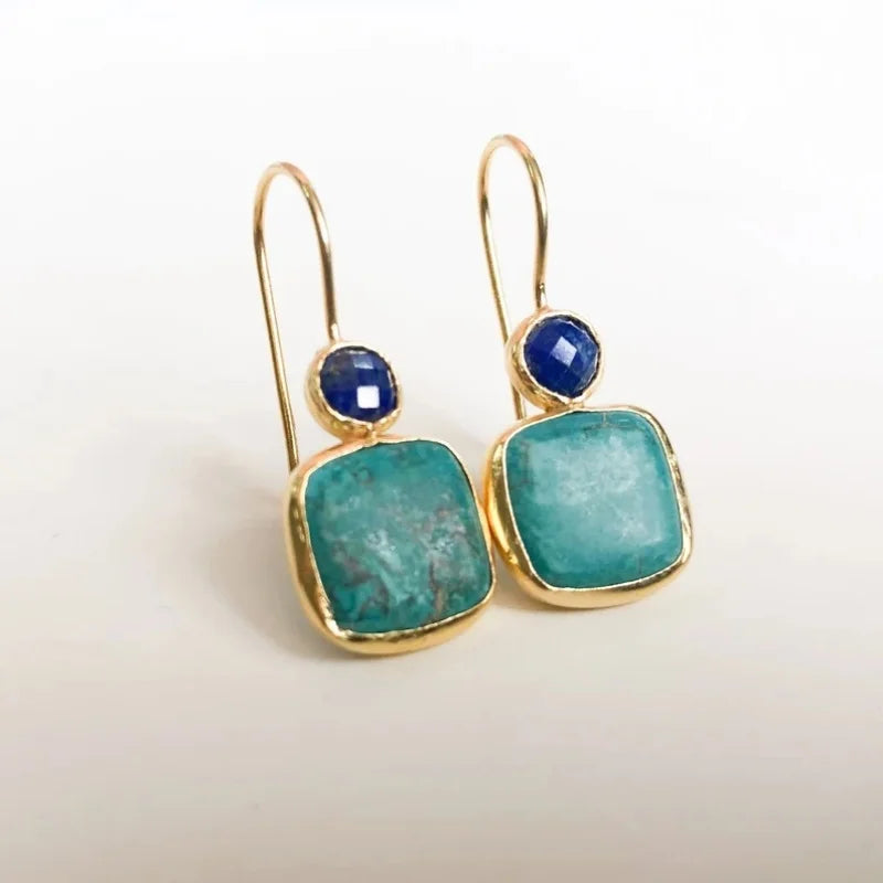 BOUCLES D'OREILLES VINTAGE OR ORNÉ TURQUOISE
