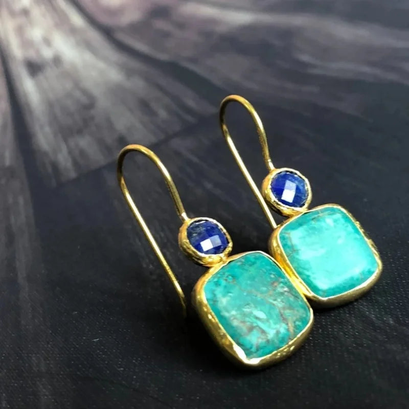 BOUCLES D'OREILLES VINTAGE OR ORNÉ TURQUOISE