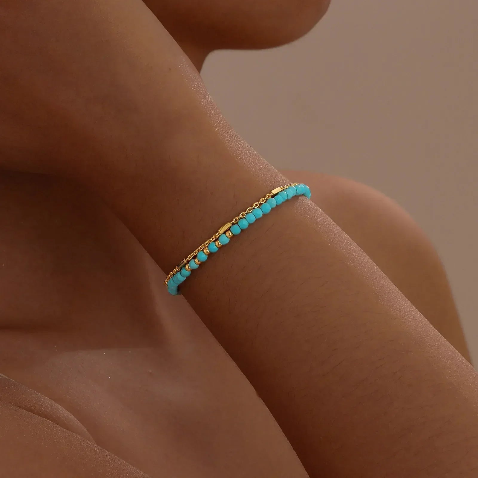 BRACELET INTEMPOREL OR DOUBLE CHAÎNE TURQUOISE