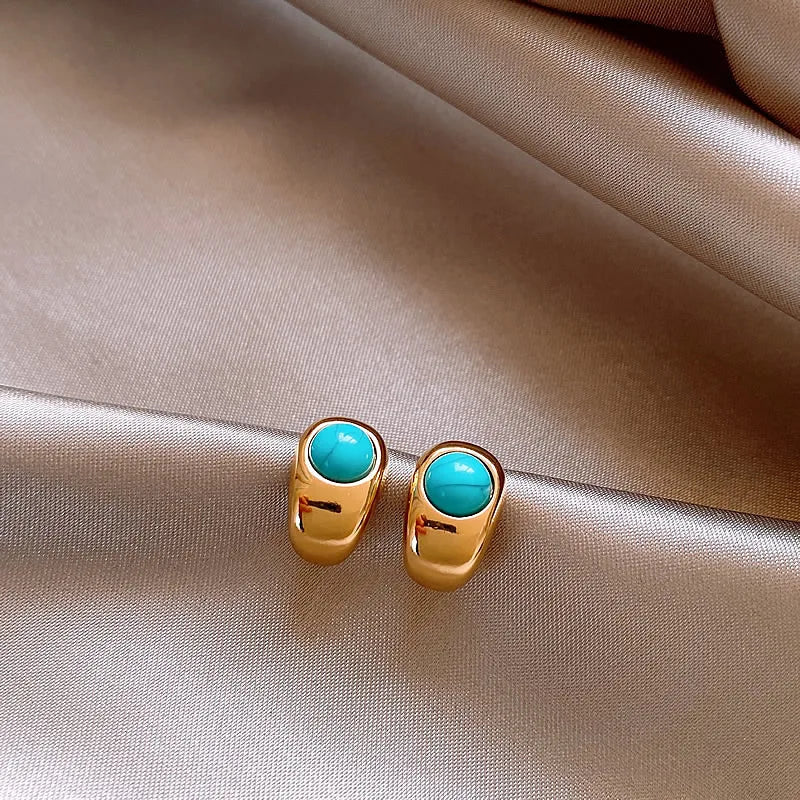 BOUCLES D'OREILLES INTEMPOREL TURQUOISE INCURVÉ CUIVRE