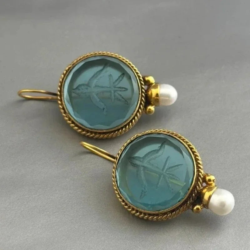Boucles d'Oreilles Aqua Sculpté Gemme & Perle Goutte