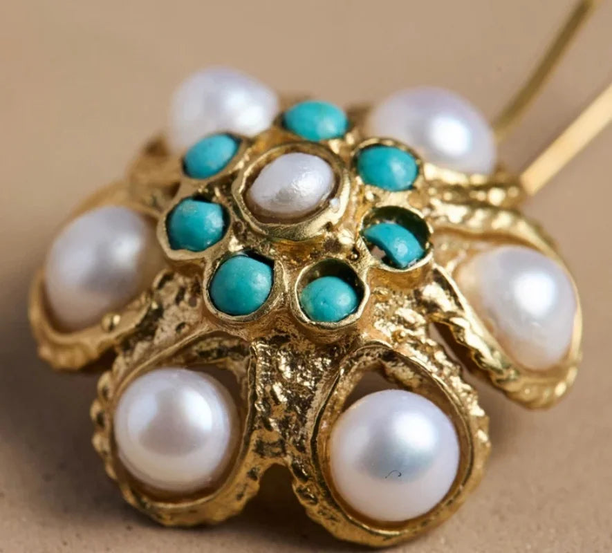BOUCLES D'OREILLES VINTAGE PERLEETTURQUOISE GRAPPE