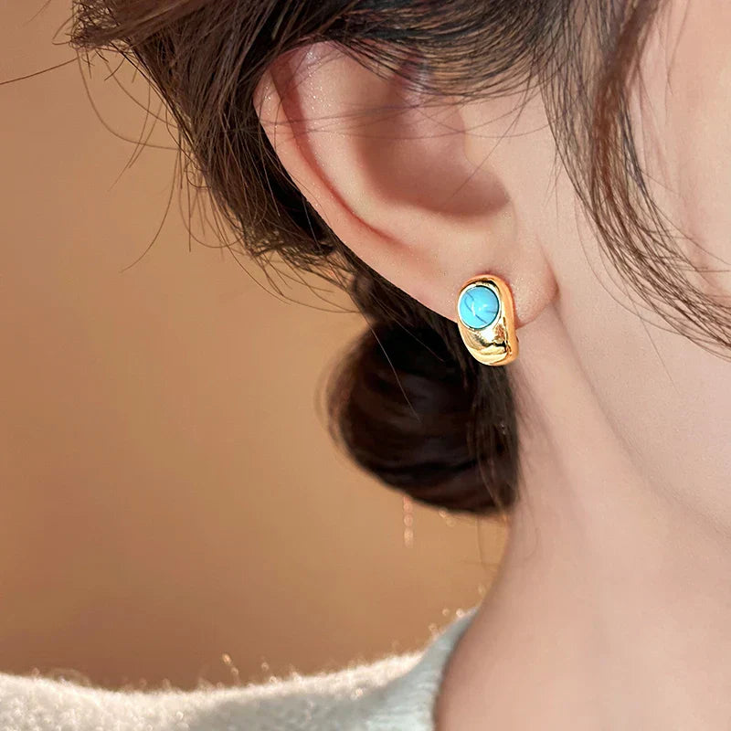 BOUCLES D'OREILLES INTEMPOREL TURQUOISE INCURVÉ CUIVRE