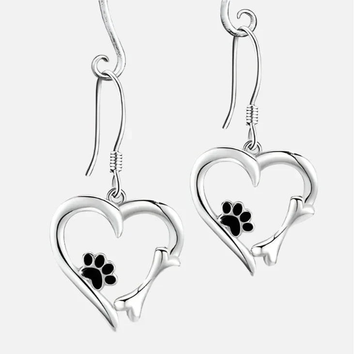Sweet Paw Heart Drop Earrings
