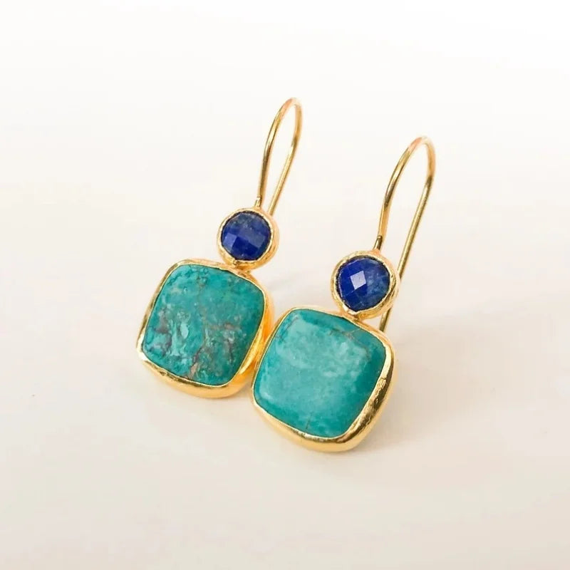 BOUCLES D'OREILLES VINTAGE OR ORNÉ TURQUOISE