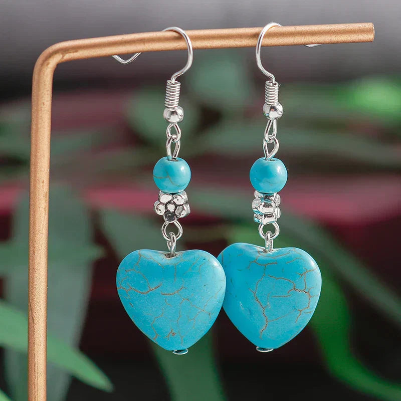 BOUCLES D'OREILLES ANTIQUE TURQUOISE CŒUR GOUTTE