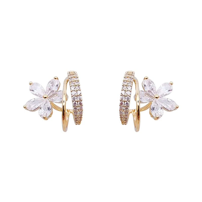 Boucles d’Oreilles Fleur en Or Ornées de Zircons