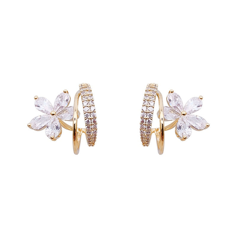 BOUCLES D'OREILLES FLORAL SCINTILLANT ZIRCONE | OR