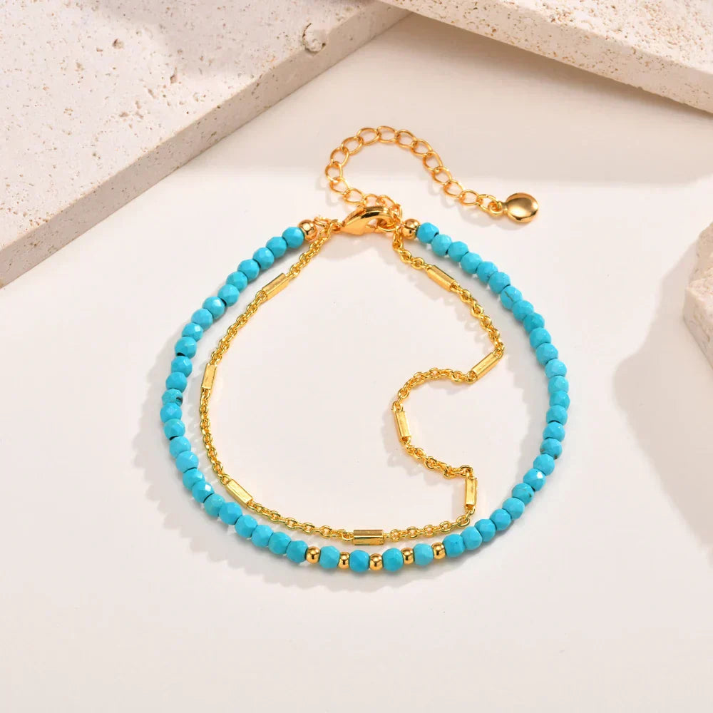 BRACELET INTEMPOREL OR DOUBLE CHAÎNE TURQUOISE