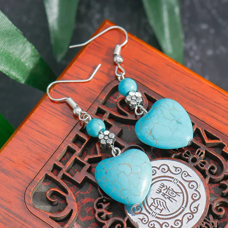 BOUCLES D'OREILLES ANTIQUE TURQUOISE CŒUR GOUTTE