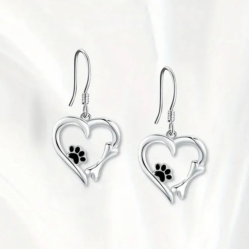 Sweet Paw Heart Drop Earrings