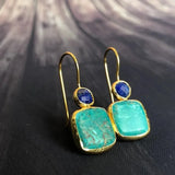 BOUCLES D'OREILLES VINTAGE OR ORNÉ TURQUOISE