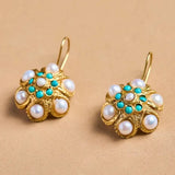 BOUCLES D'OREILLES VINTAGE PERLEETTURQUOISE GRAPPE