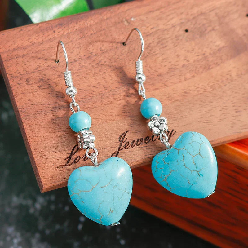 BOUCLES D'OREILLES ANTIQUE TURQUOISE CŒUR GOUTTE
