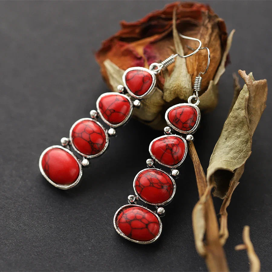 BOUCLES D'OREILLES VINTAGE TURQUOISE IMPOSANT GOUTTE