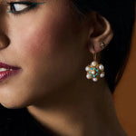 BOUCLES D'OREILLES VINTAGE PERLEETTURQUOISE GRAPPE