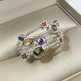 BAGUE VINTAGE VERT VERRE SUPERPOSÉ ARGENT