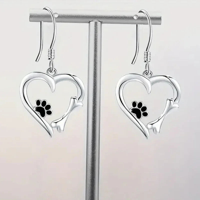 Sweet Paw Heart Drop Earrings