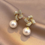 Crystal Link Pearl Drop Earrings