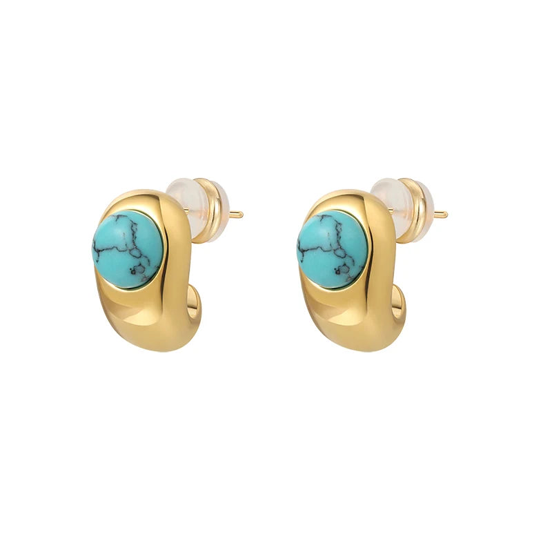 BOUCLES D'OREILLES INTEMPOREL TURQUOISE INCURVÉ CUIVRE