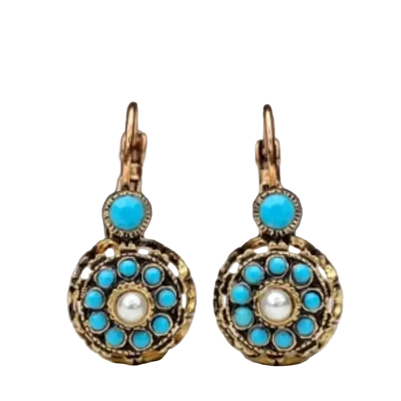 Vintage Turquoise & Pearl Medallion Earrings