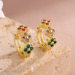 BOUCLES D'OREILLES TURQUOISE ZIRCONE CUBIQUE FLEUR CRÉOLE