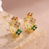 BOUCLES D'OREILLES TURQUOISE ZIRCONE CUBIQUE FLEUR CRÉOLE