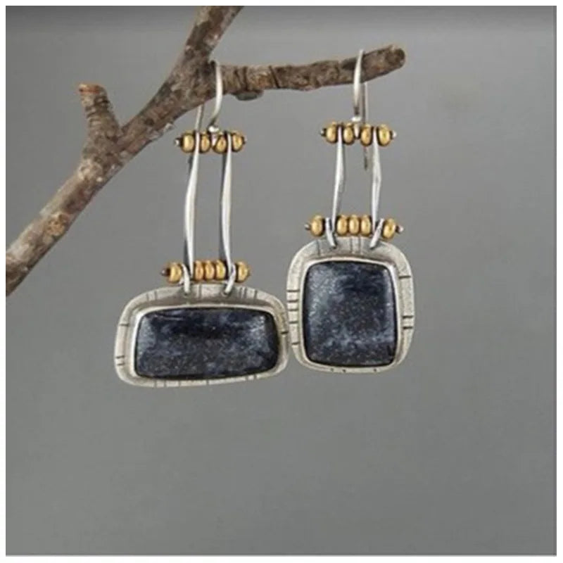 BOUCLES D'OREILLES ARTISANAL TURQUOISE ARGENT GOUTTE