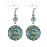 Boho Mandala Glass Disc Drop Earrings