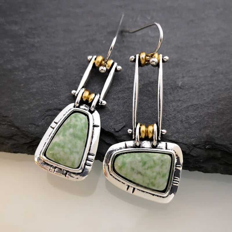BOUCLES D'OREILLES ARTISANAL TURQUOISE ARGENT GOUTTE