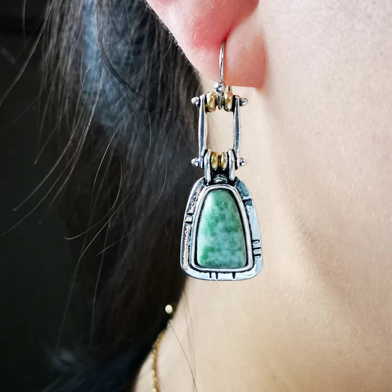 BOUCLES D'OREILLES ARTISANAL TURQUOISE ARGENT GOUTTE